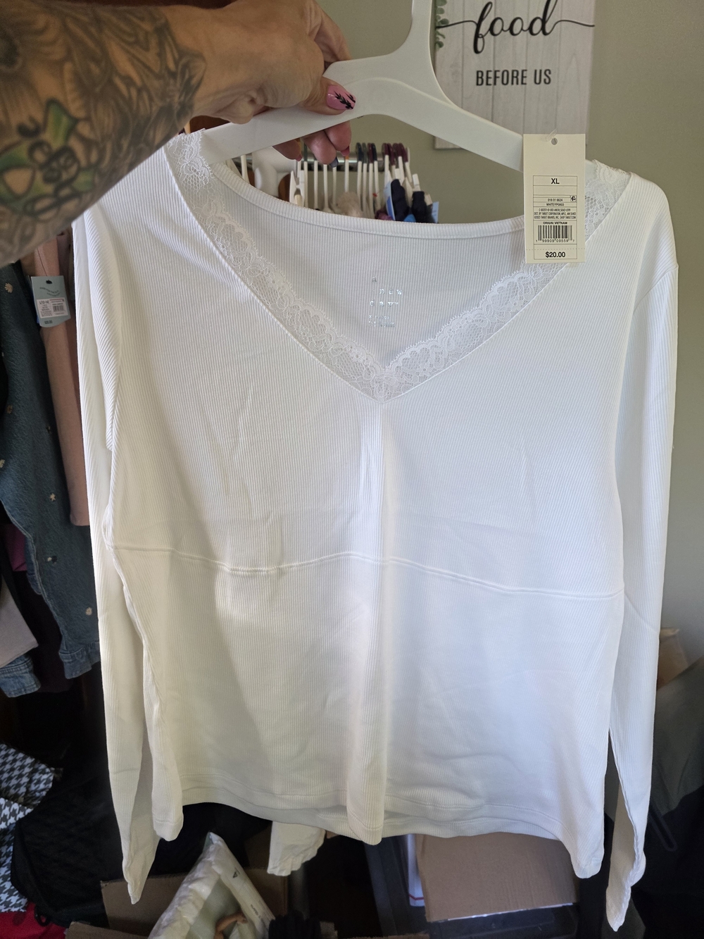 a new day White Lace-Trim V-Neck Long-Sleeve Top